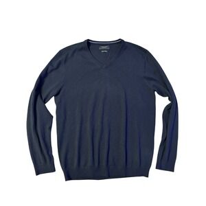 Profuomo Extra Fine Merino Wool Sweater Men's L Navy V Neck 100% Merino Office